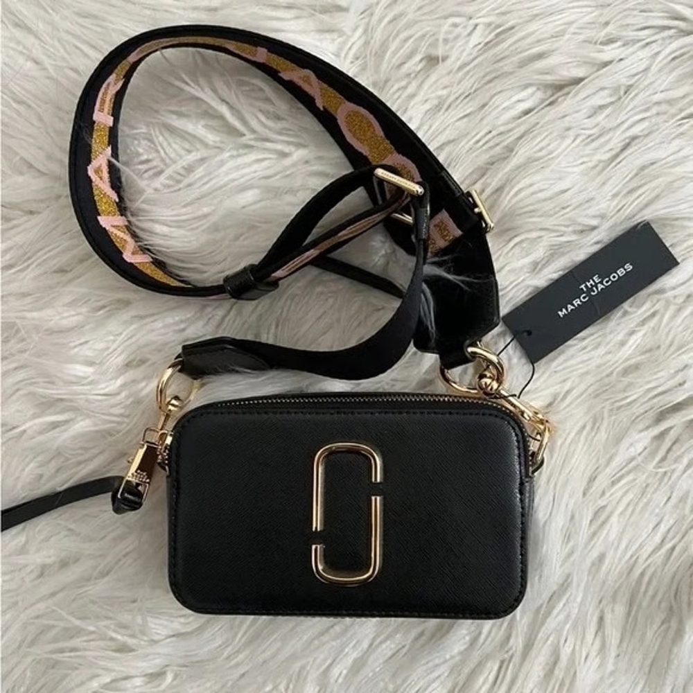 Marc Jacobs Black Crossbody Camera Bag with Gold Hardware